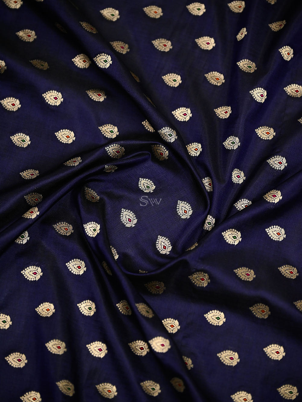 Navy Blue Meenakari Booti Katan Silk Handloom Banarasi Suit - Sacred Weaves