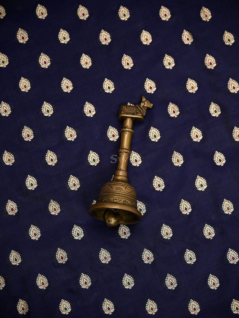 Navy Blue Meenakari Booti Katan Silk Handloom Banarasi Suit - Sacred Weaves