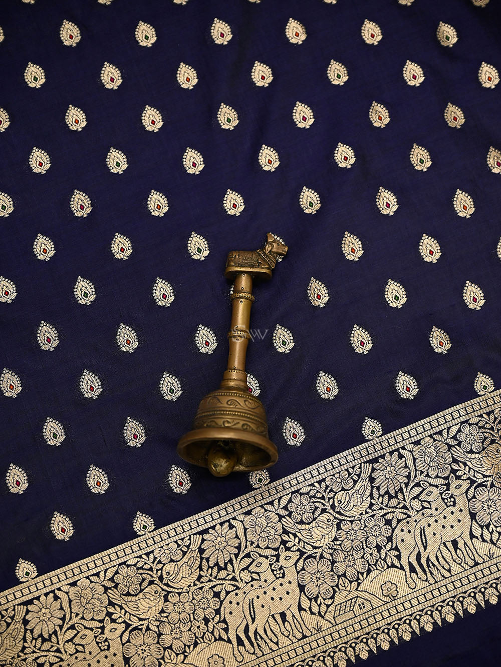 Navy Blue Meenakari Booti Katan Silk Handloom Banarasi Suit - Sacred Weaves