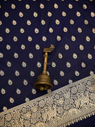 Navy Blue Meenakari Booti Katan Silk Handloom Banarasi Suit - Sacred Weaves