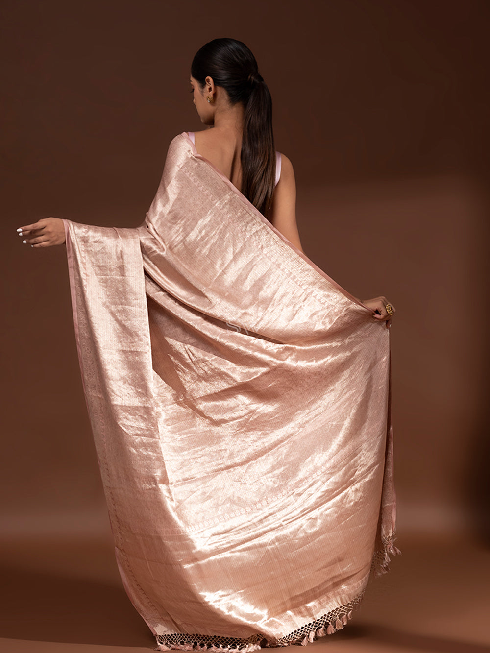 Dusty Pink Tissue Brocade Handloom Banarasi Saree - Sacred Weaves
