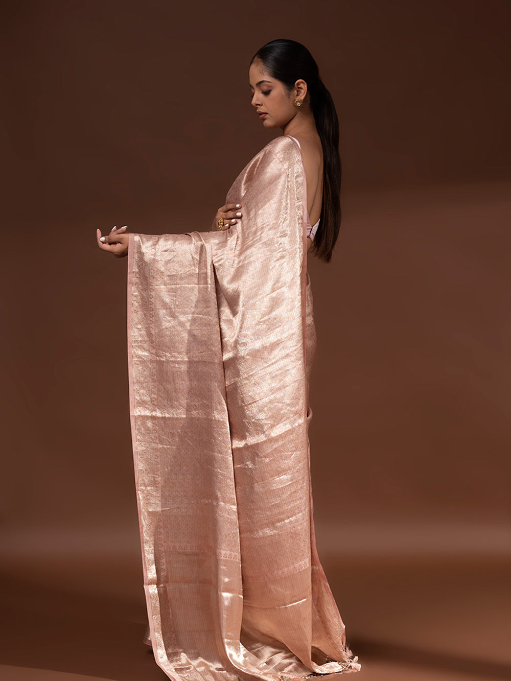 Dusty Pink Tissue Brocade Handloom Banarasi Saree - Sacred Weaves