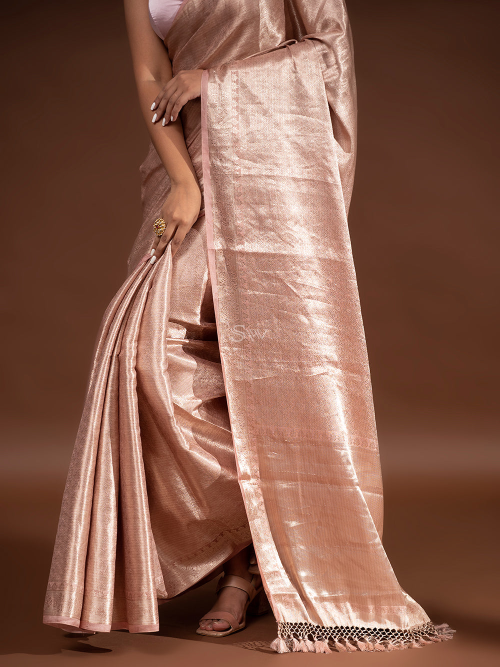 Dusty Pink Tissue Brocade Handloom Banarasi Saree - Sacred Weaves