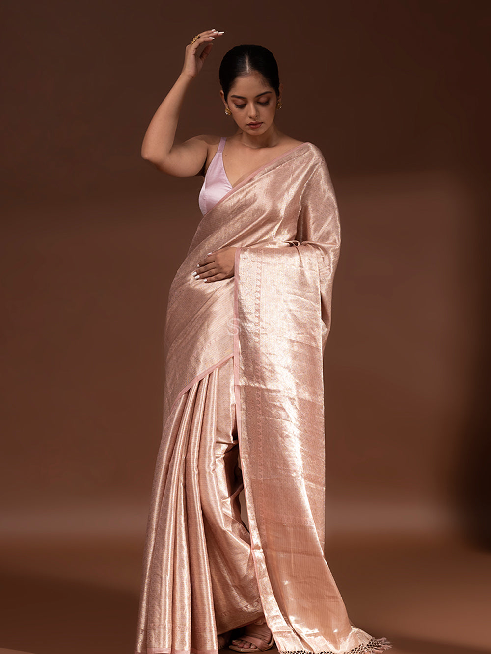 Dusty Pink Tissue Brocade Handloom Banarasi Saree - Sacred Weaves