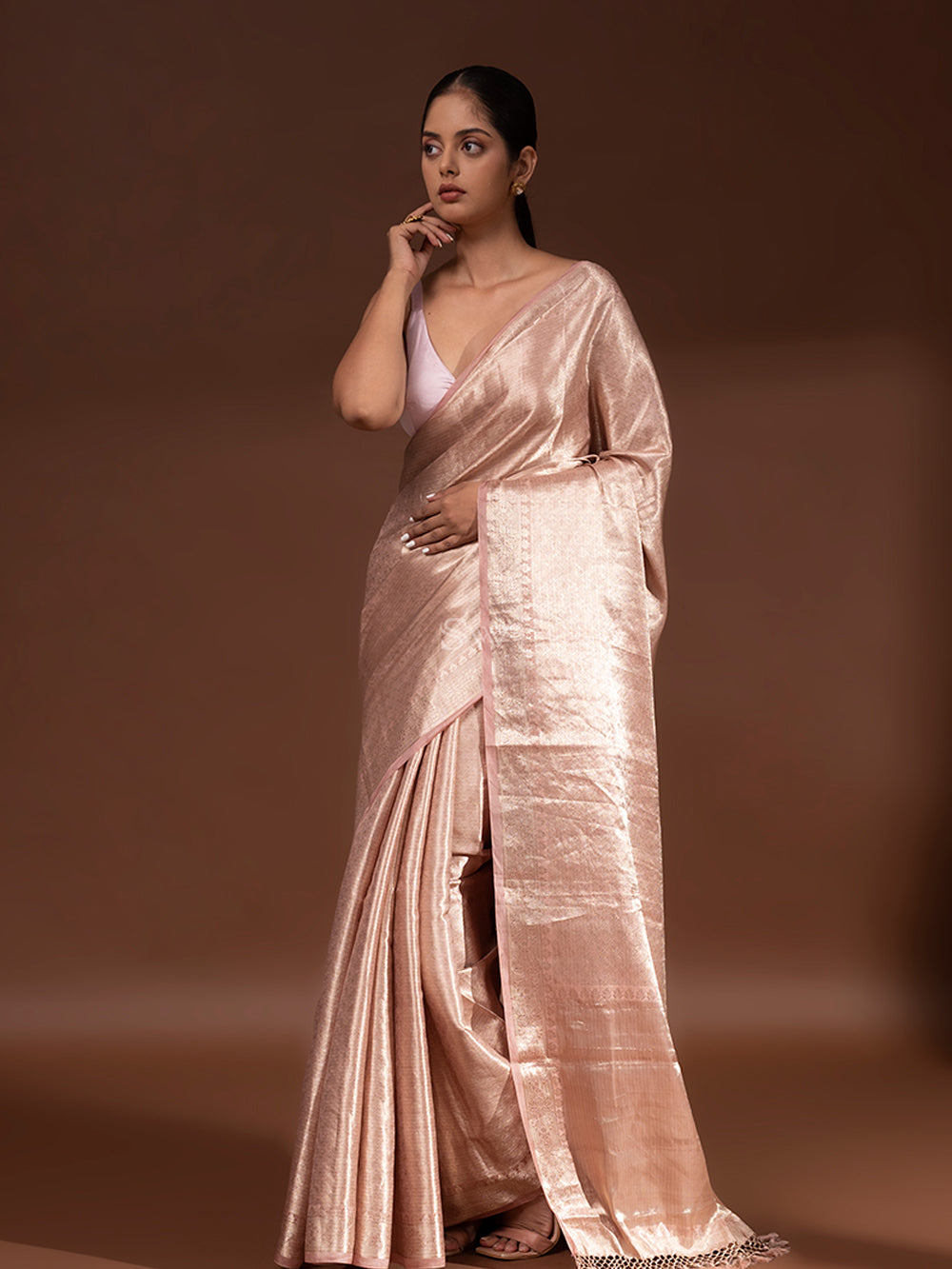 Dusty Pink Tissue Brocade Handloom Banarasi Saree - Sacred Weaves