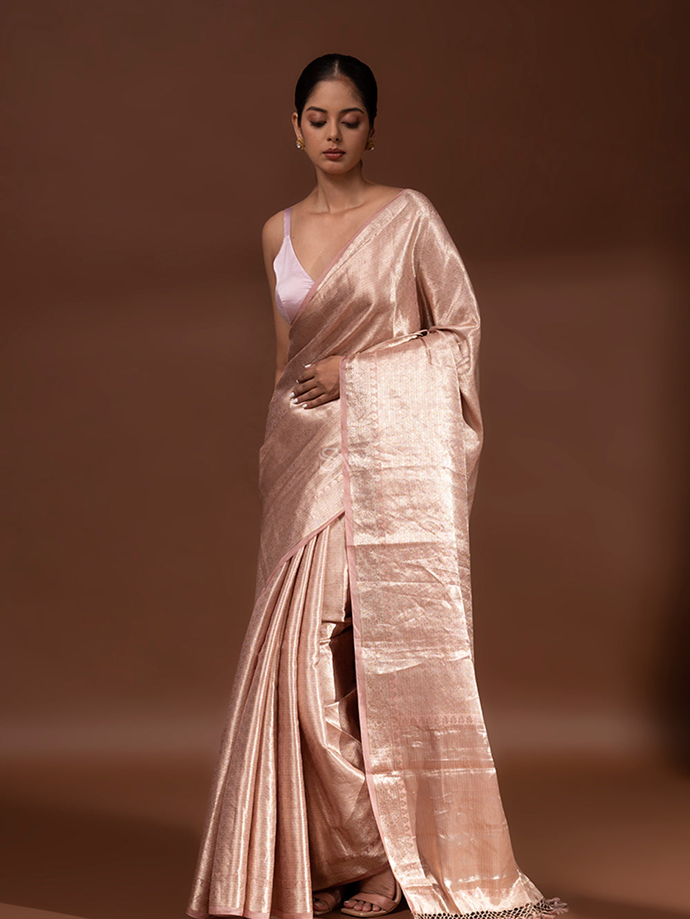 Dusty Pink Tissue Brocade Handloom Banarasi Saree - Sacred Weaves