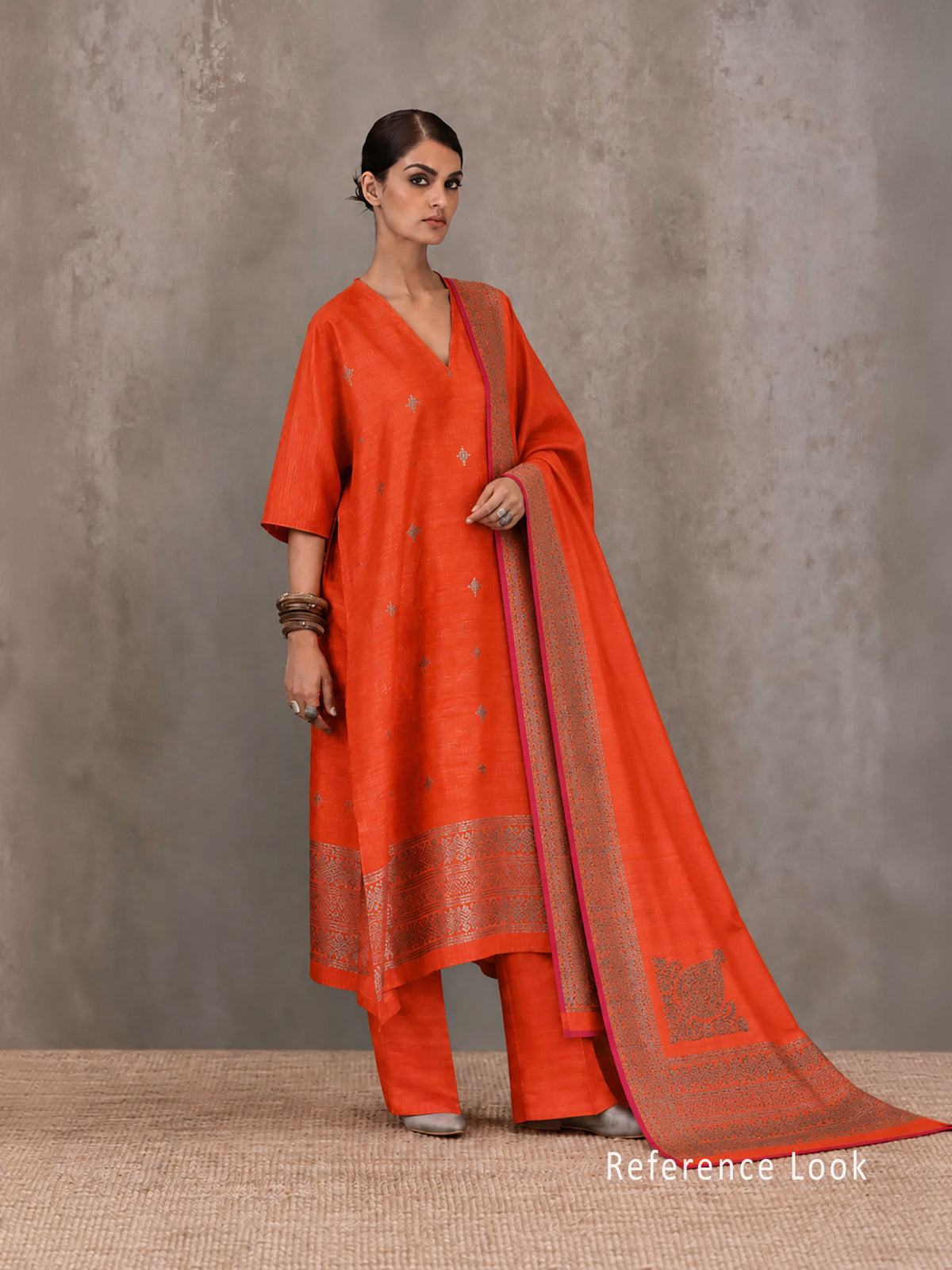 Dark Orange Booti Dupion Silk Handloom Banarasi Suit - Sacred Weaves