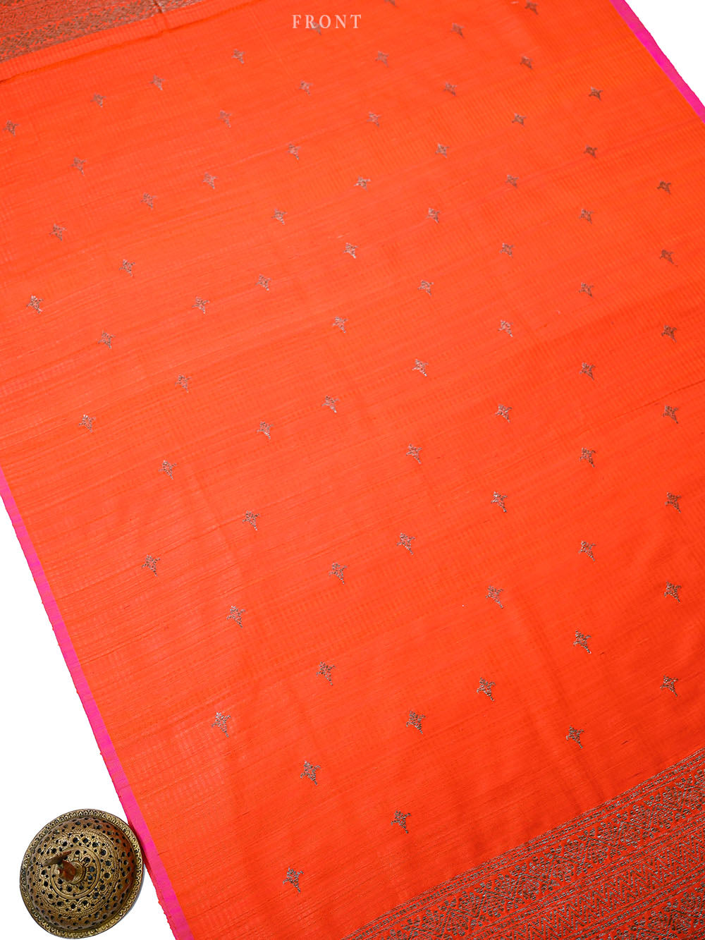 Dark Orange Booti Dupion Silk Handloom Banarasi Suit - Sacred Weaves