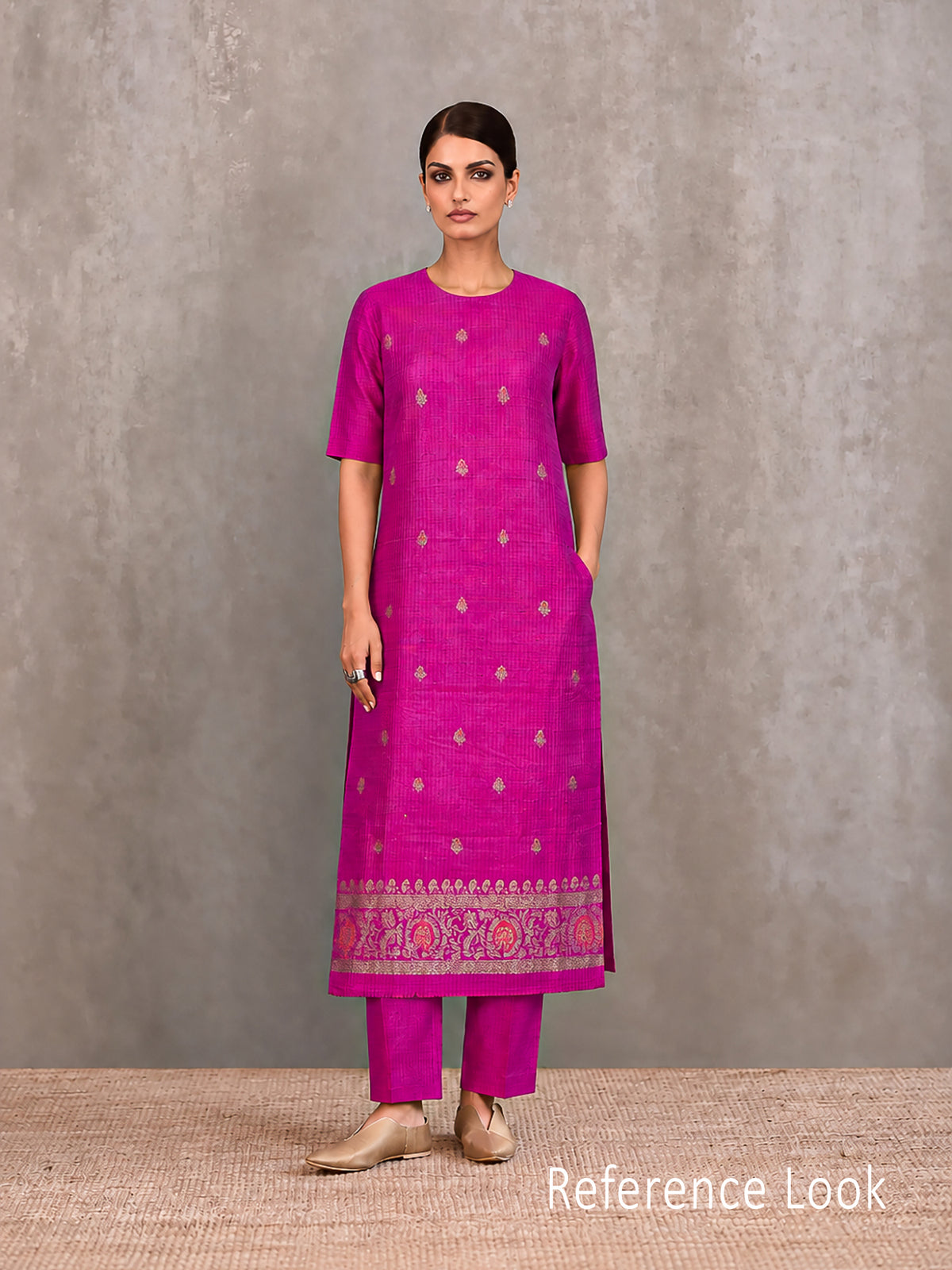Dark Magenta Booti Dupion Silk Handloom Banarasi Suit - Sacred Weaves