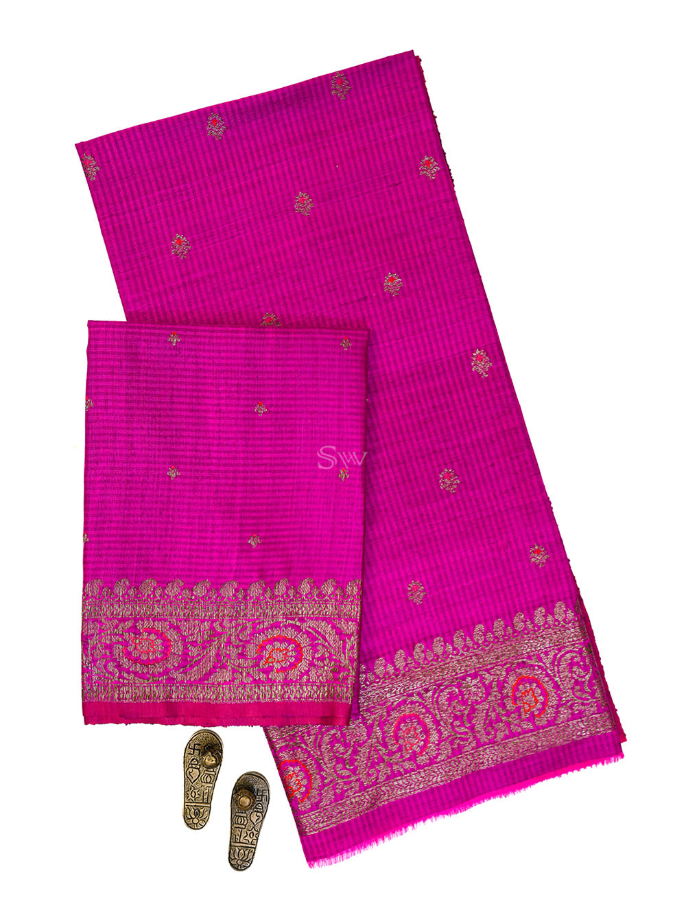 Dark Magenta Booti Dupion Silk Handloom Banarasi Suit - Sacred Weaves