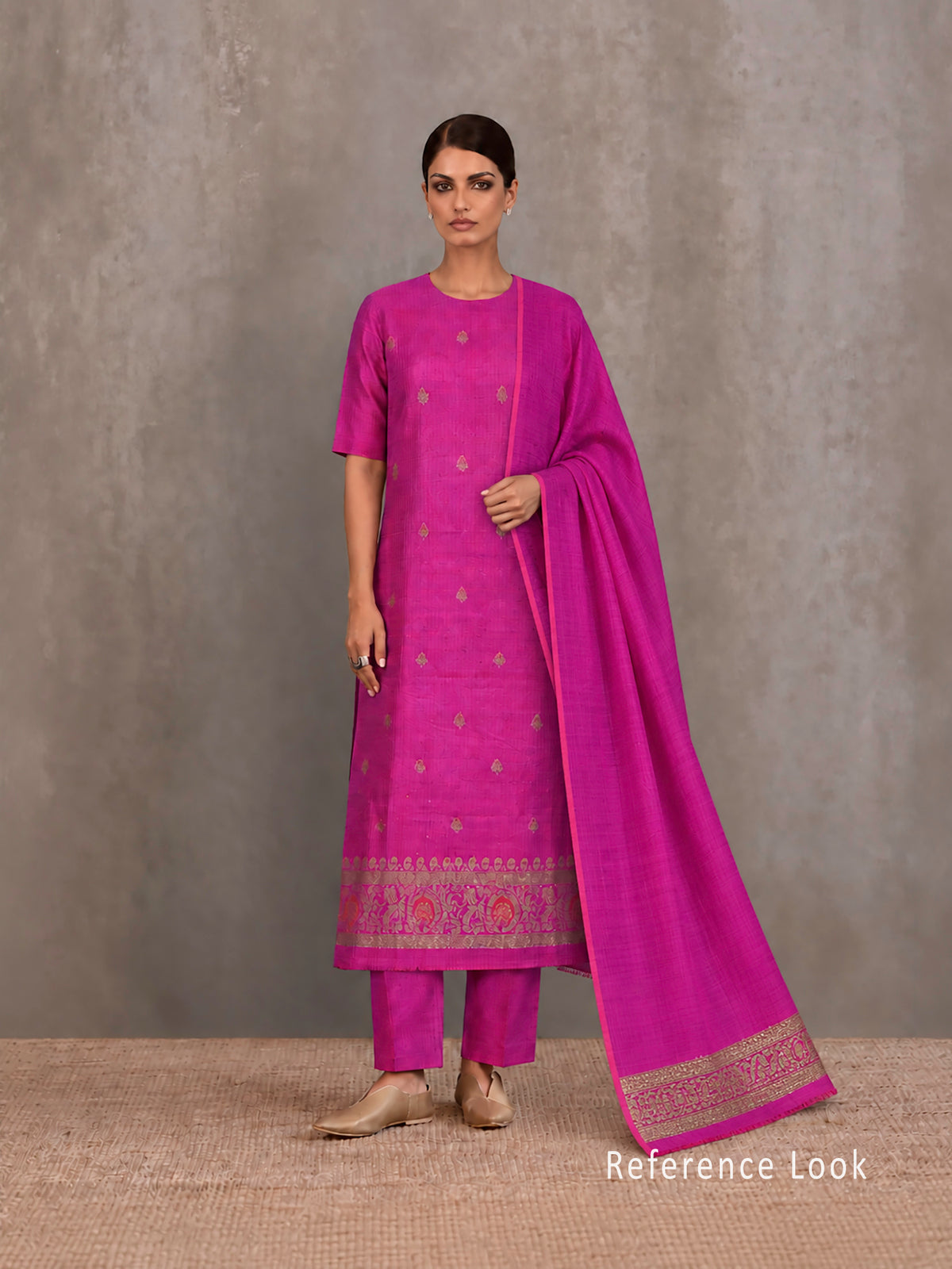 Dark Magenta Booti Dupion Silk Handloom Banarasi Suit - Sacred Weaves