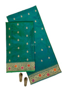 Green Blue Booti Katan Silk Handloom Banarasi Suit - Sacred Weaves
