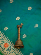 Green Blue Booti Katan Silk Handloom Banarasi Suit - Sacred Weaves