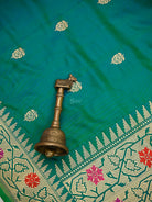 Green Blue Booti Katan Silk Handloom Banarasi Suit - Sacred Weaves