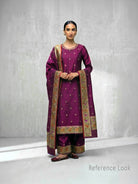 Wine Booti Katan Silk Handloom Banarasi Suit - Sacred Weaves