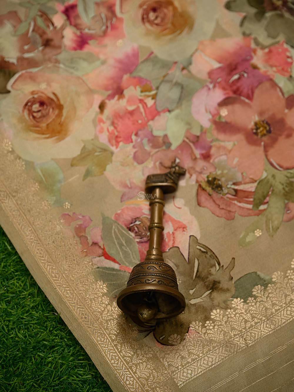 Dark Beige Booti Katan Silk Handloom Banarasi Suit - Sacred Weaves