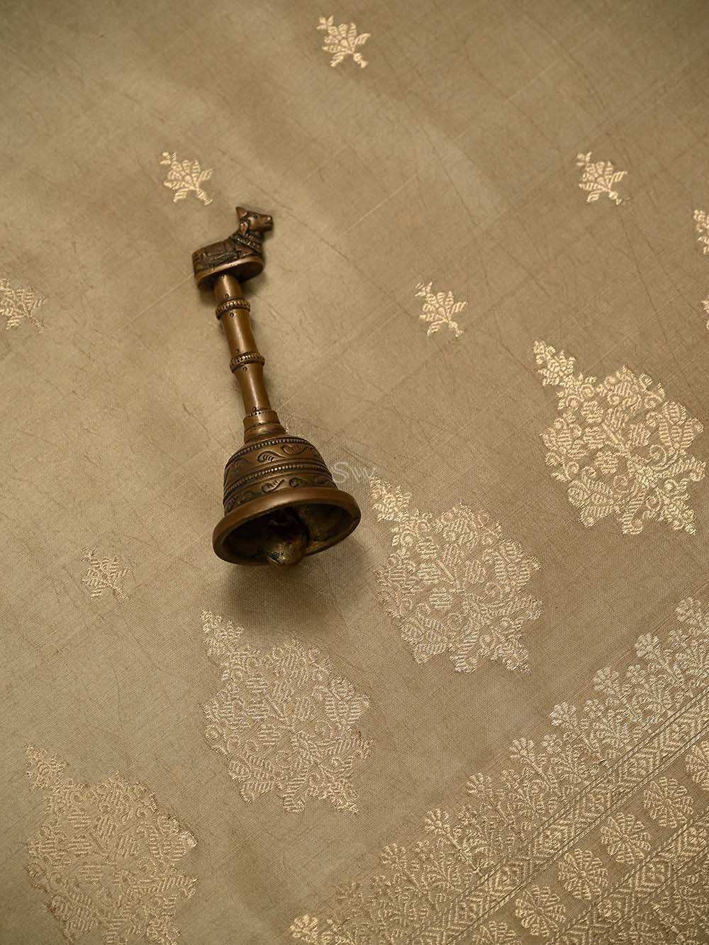 Dark Beige Booti Katan Silk Handloom Banarasi Suit - Sacred Weaves