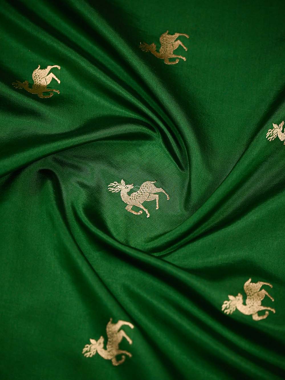 Green Printed Satin Silk Handloom Banarasi Suit - Sacred Weaves
