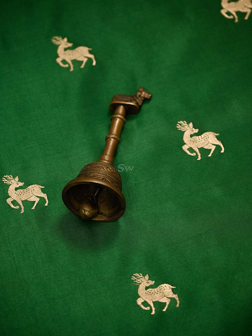 Green Printed Satin Silk Handloom Banarasi Suit - Sacred Weaves