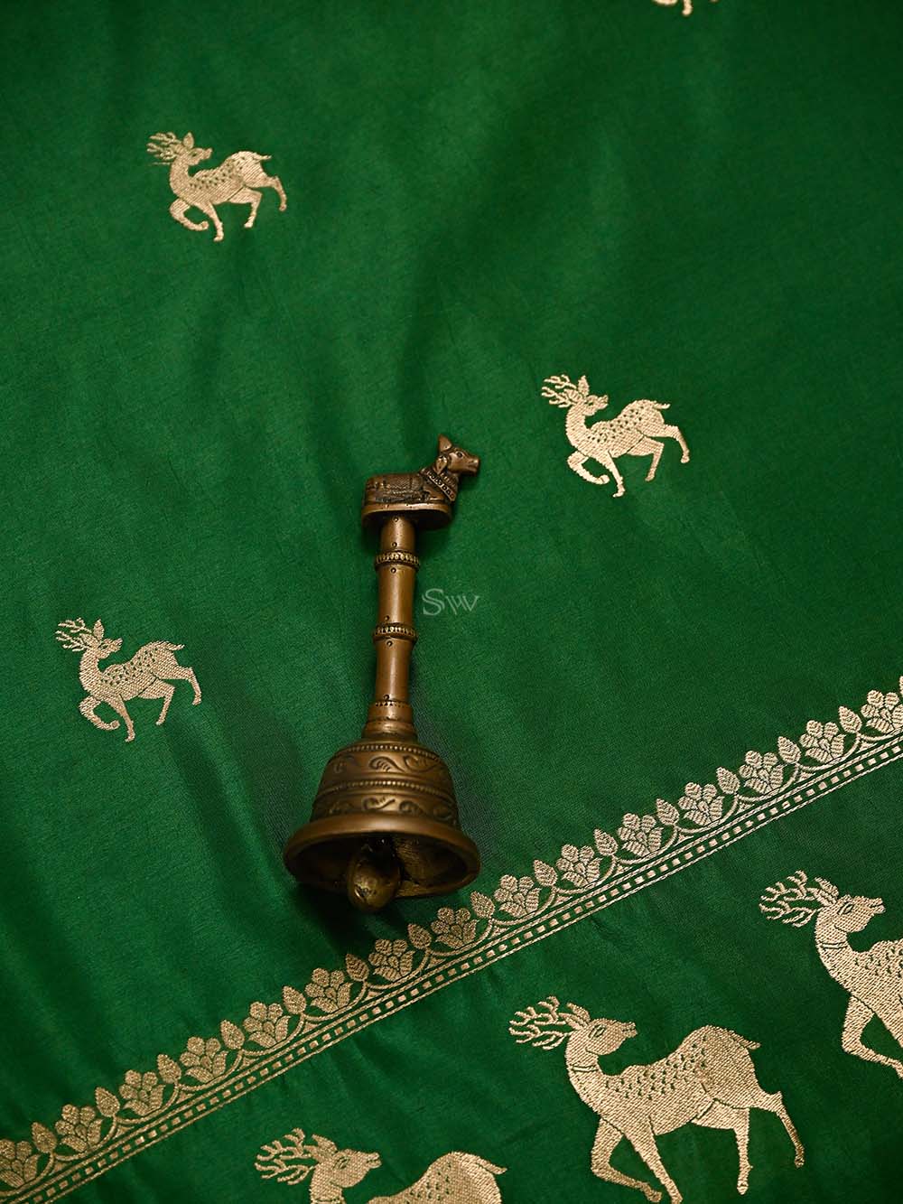 Green Printed Satin Silk Handloom Banarasi Suit - Sacred Weaves