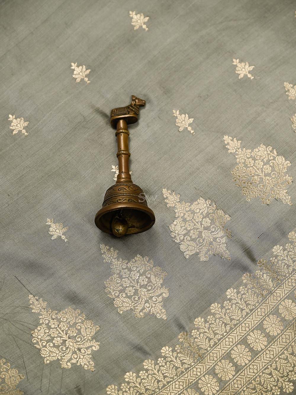 Grey Booti Katan Silk Handloom Banarasi Suit - Sacred Weaves