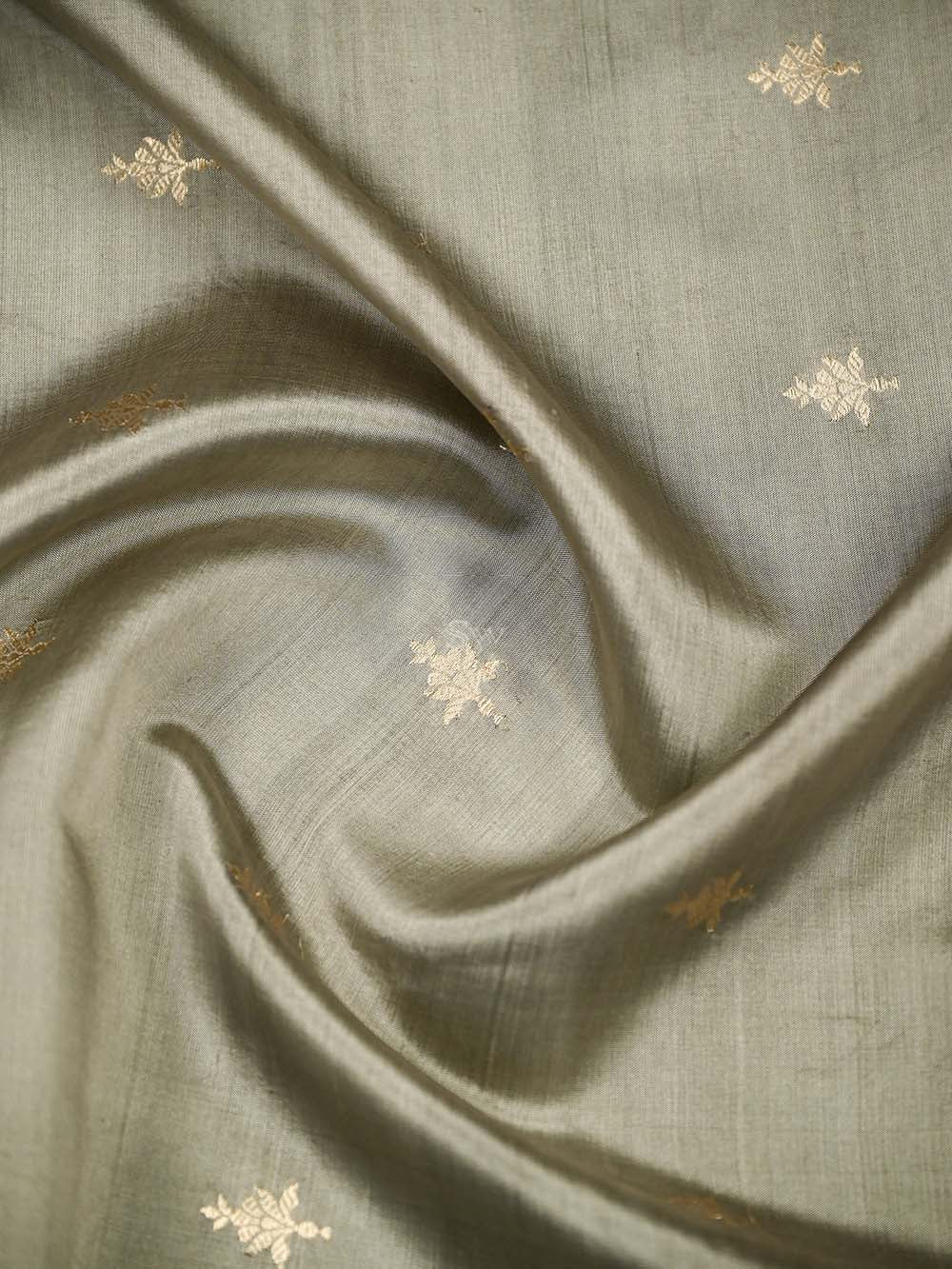 Grey Booti Katan Silk Handloom Banarasi Suit - Sacred Weaves