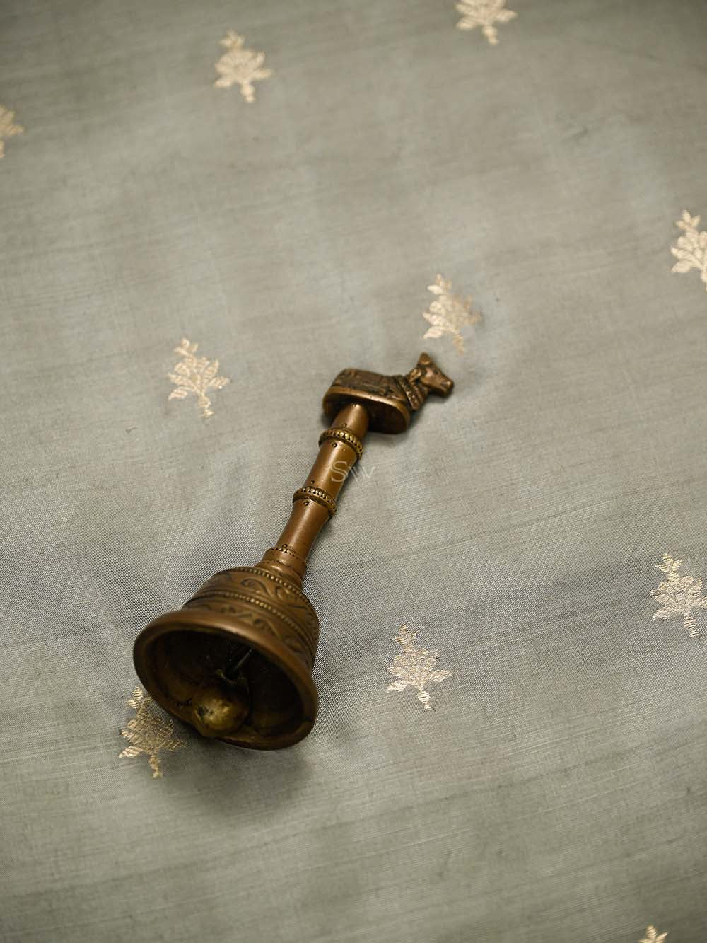 Grey Booti Katan Silk Handloom Banarasi Suit - Sacred Weaves