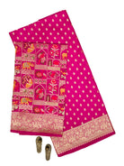Dark Pink Meenakari Booti Katan Silk Handloom Banarasi Suit - Sacred Weaves