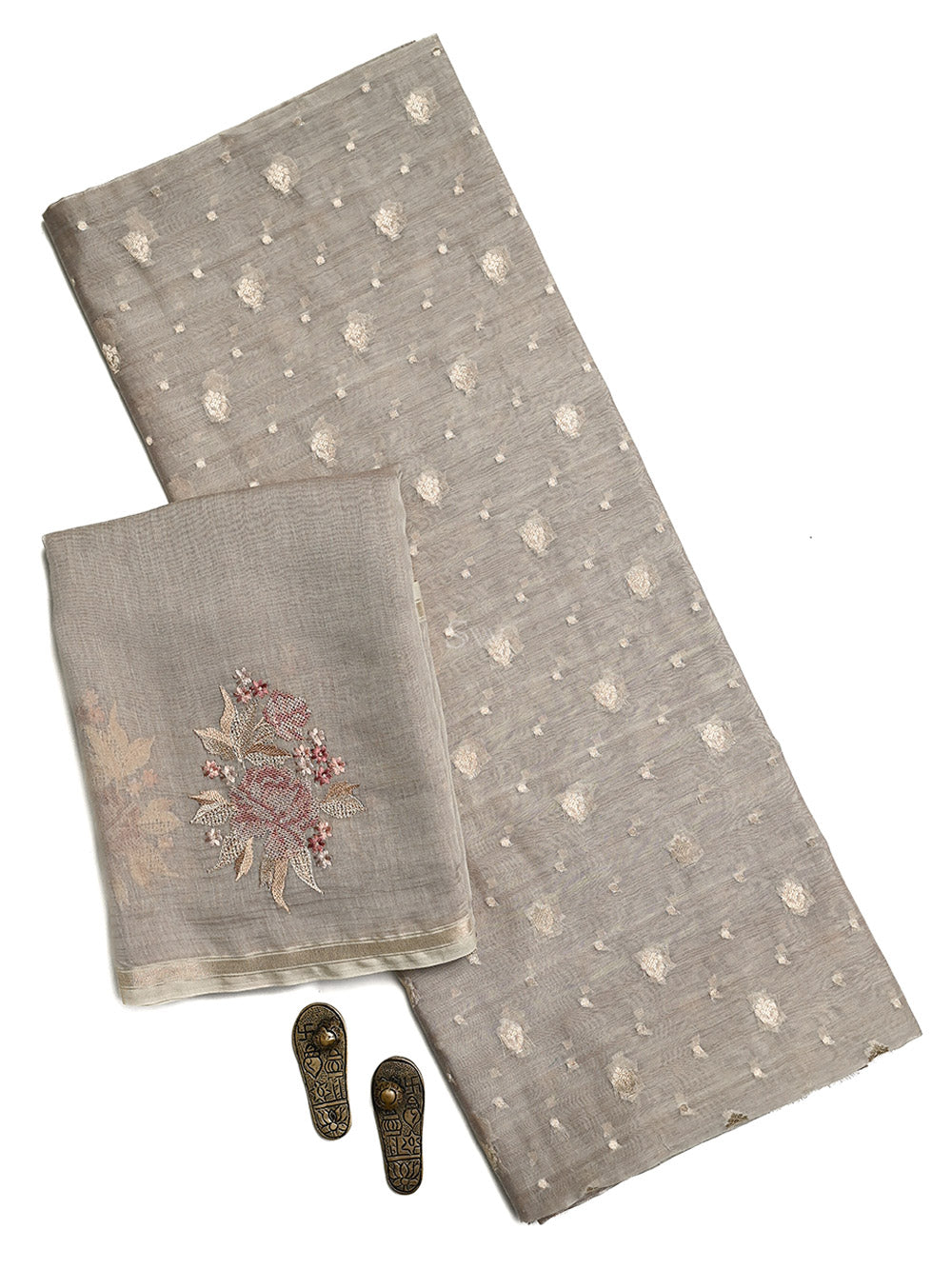 Light Beige Booti Cotton Silk Handloom Banarasi Suit - Sacred Weaves