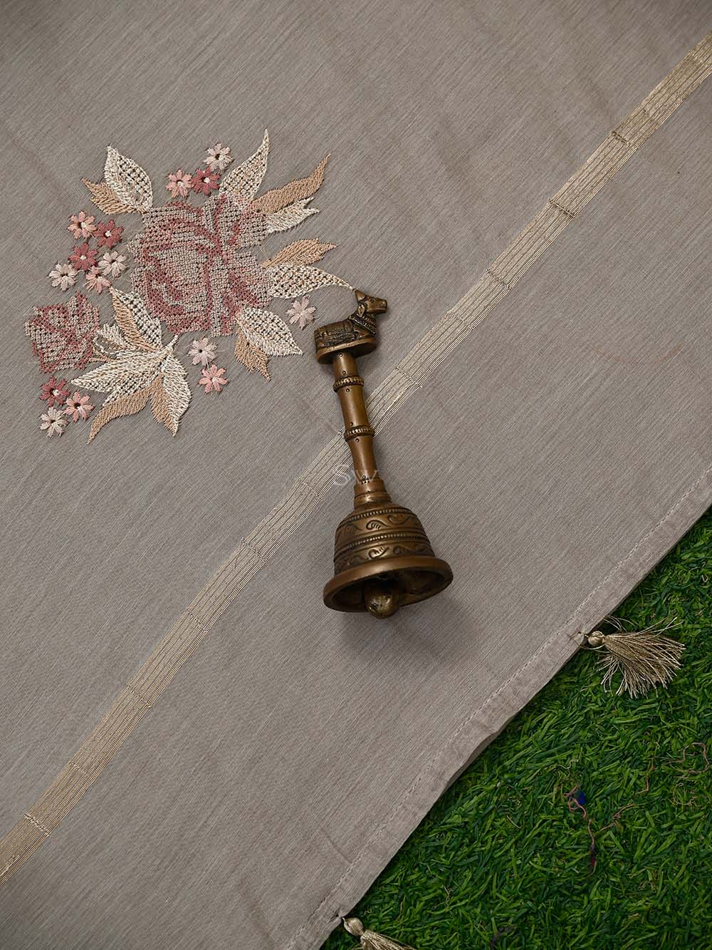Light Beige Booti Cotton Silk Handloom Banarasi Suit - Sacred Weaves