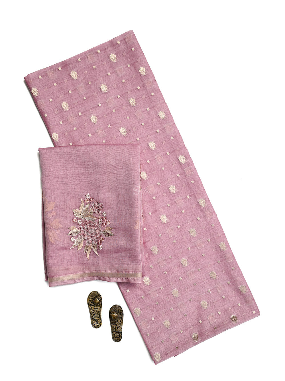 Pastel Pink Booti Cotton Silk Handloom Banarasi Suit - Sacred Weaves