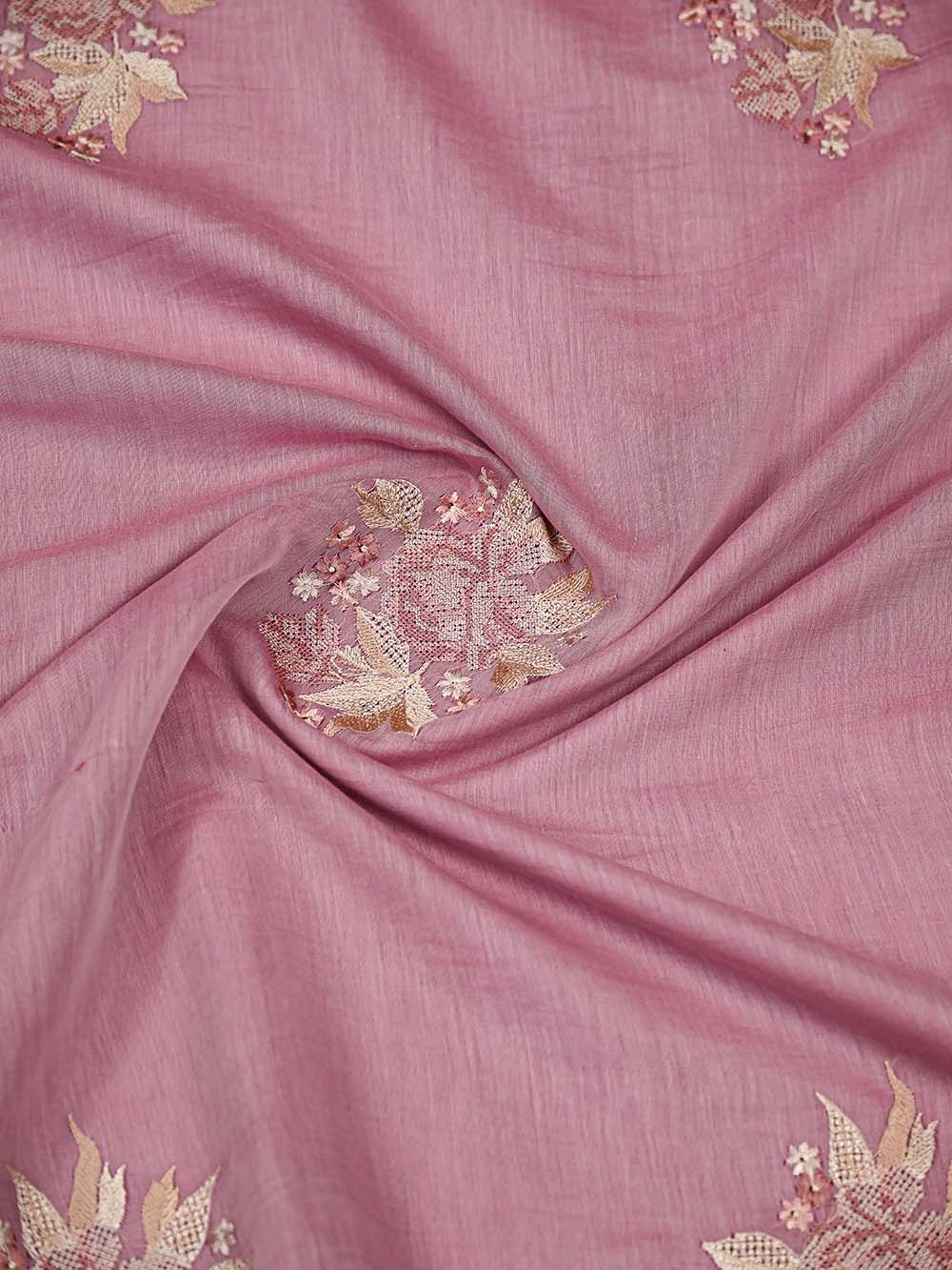 Pastel Pink Booti Cotton Silk Handloom Banarasi Suit - Sacred Weaves