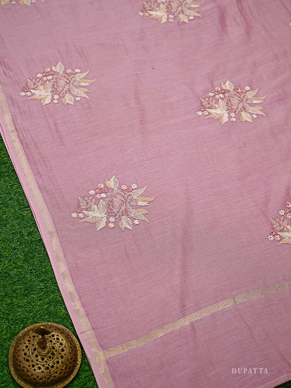 Pastel Pink Booti Cotton Silk Handloom Banarasi Suit - Sacred Weaves