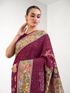 Dark Magenta Meenakari Bandhani Silk Handloom Banarasi Saree - Sacred Weaves