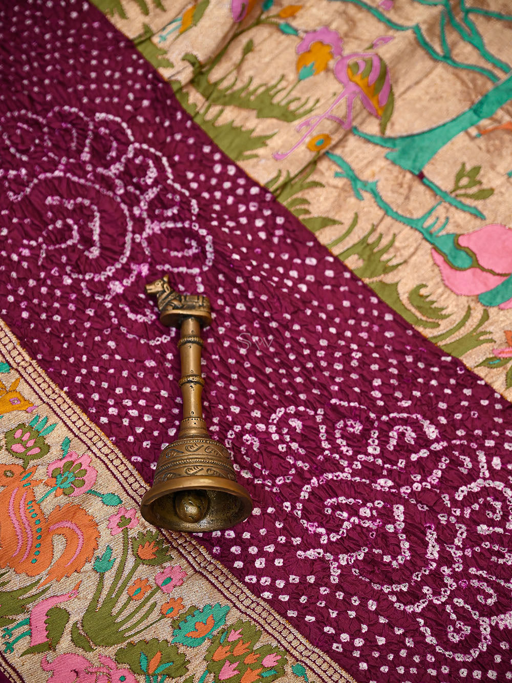 Dark Magenta Meenakari Bandhani Silk Handloom Banarasi Saree - Sacred Weaves