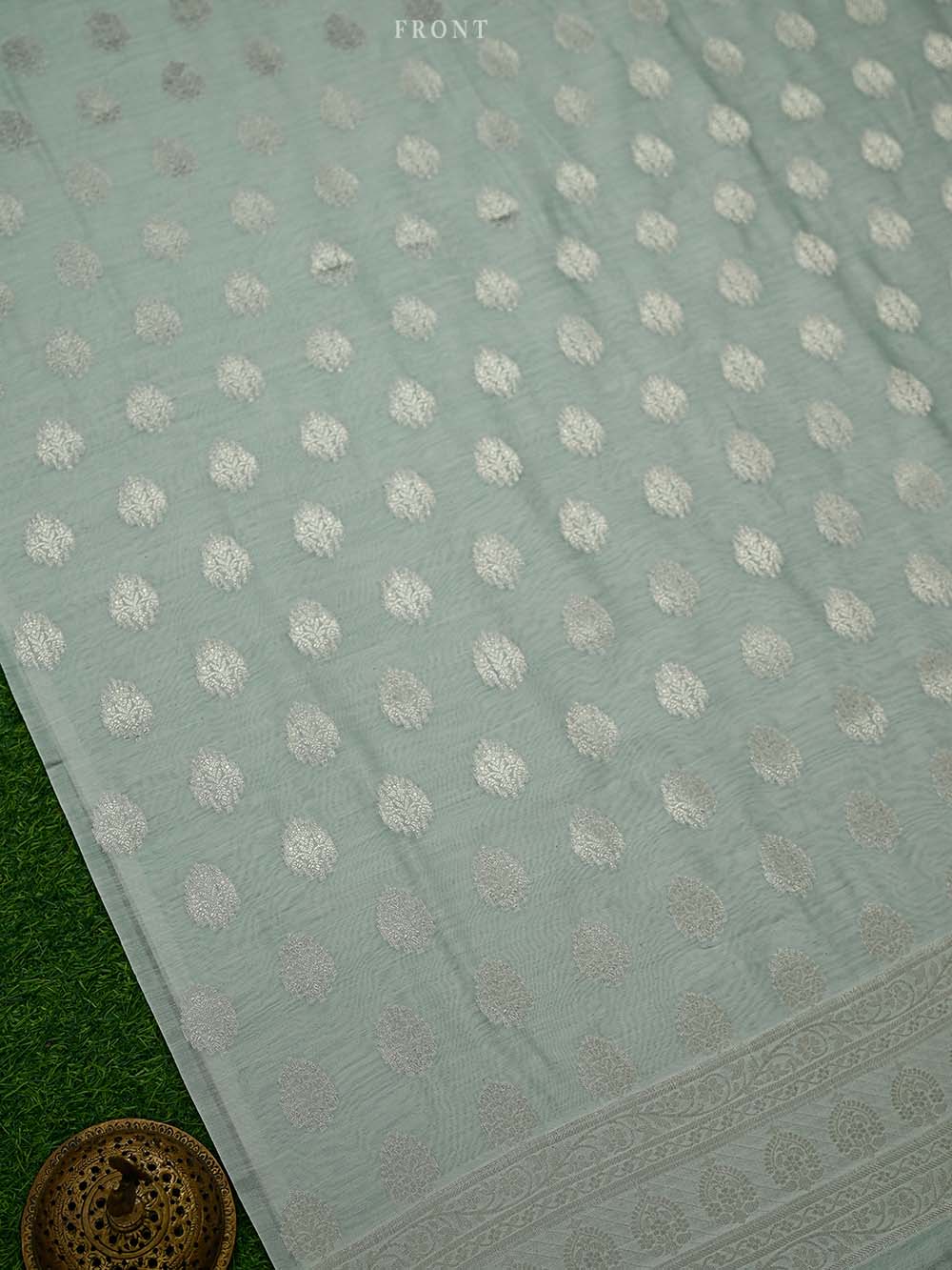 Pastel Aqua Blue Booti Cotton Silk Handloom Banarasi Suit - Sacred Weaves