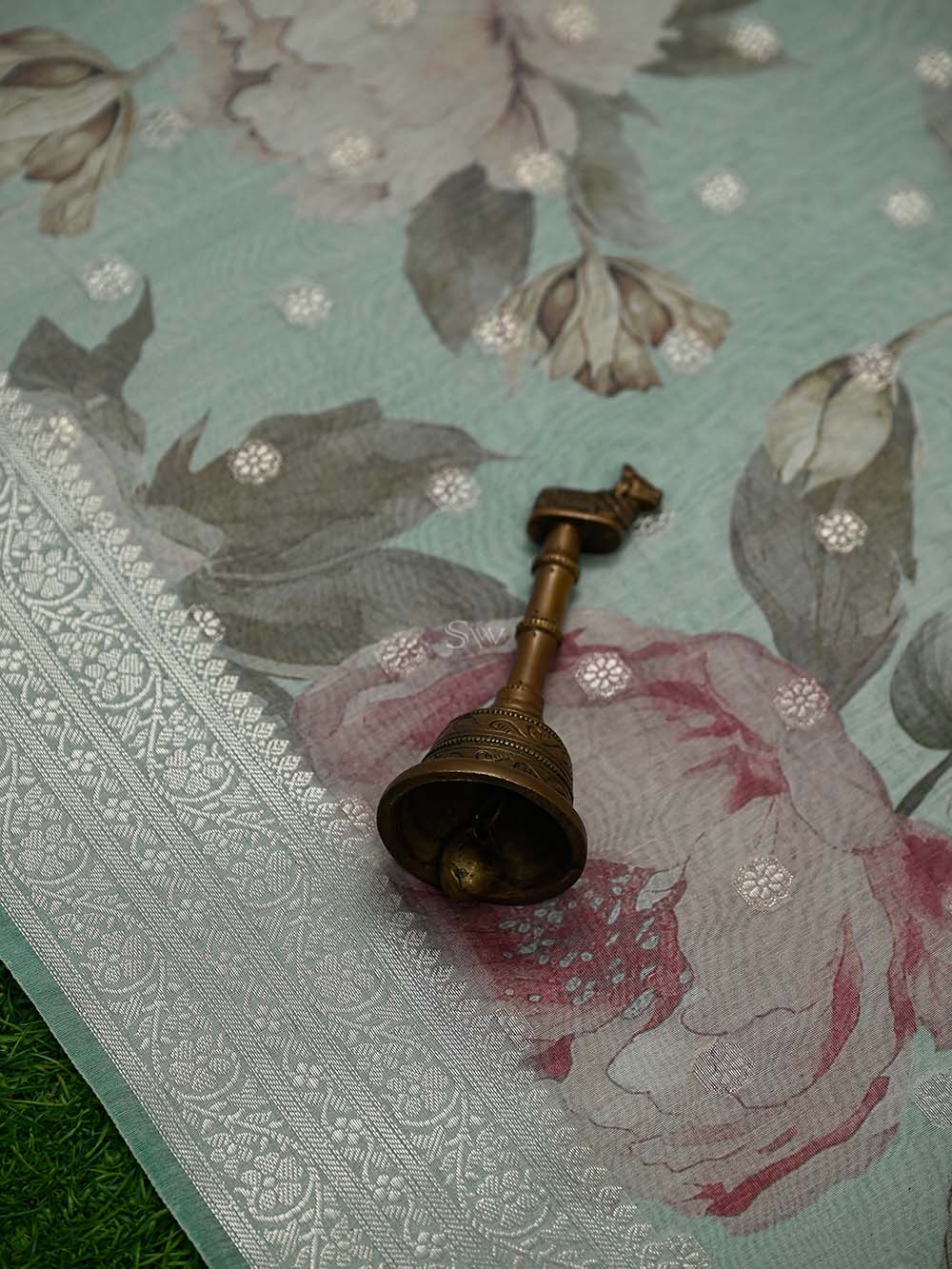 Pastel Aqua Blue Booti Cotton Silk Handloom Banarasi Suit - Sacred Weaves