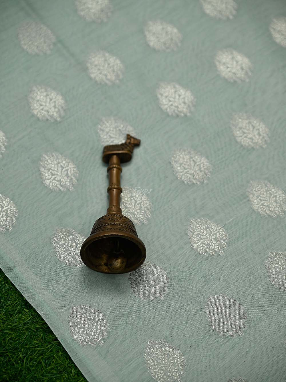 Pastel Aqua Blue Booti Cotton Silk Handloom Banarasi Suit - Sacred Weaves