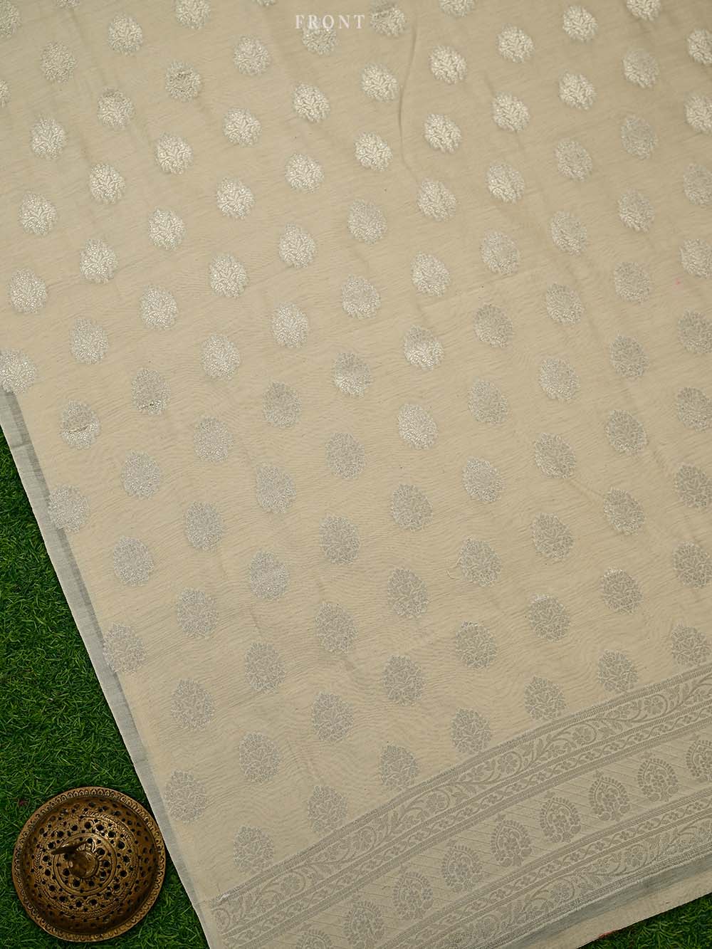 Cream Booti Cotton Silk Handloom Banarasi Suit - Sacred Weaves