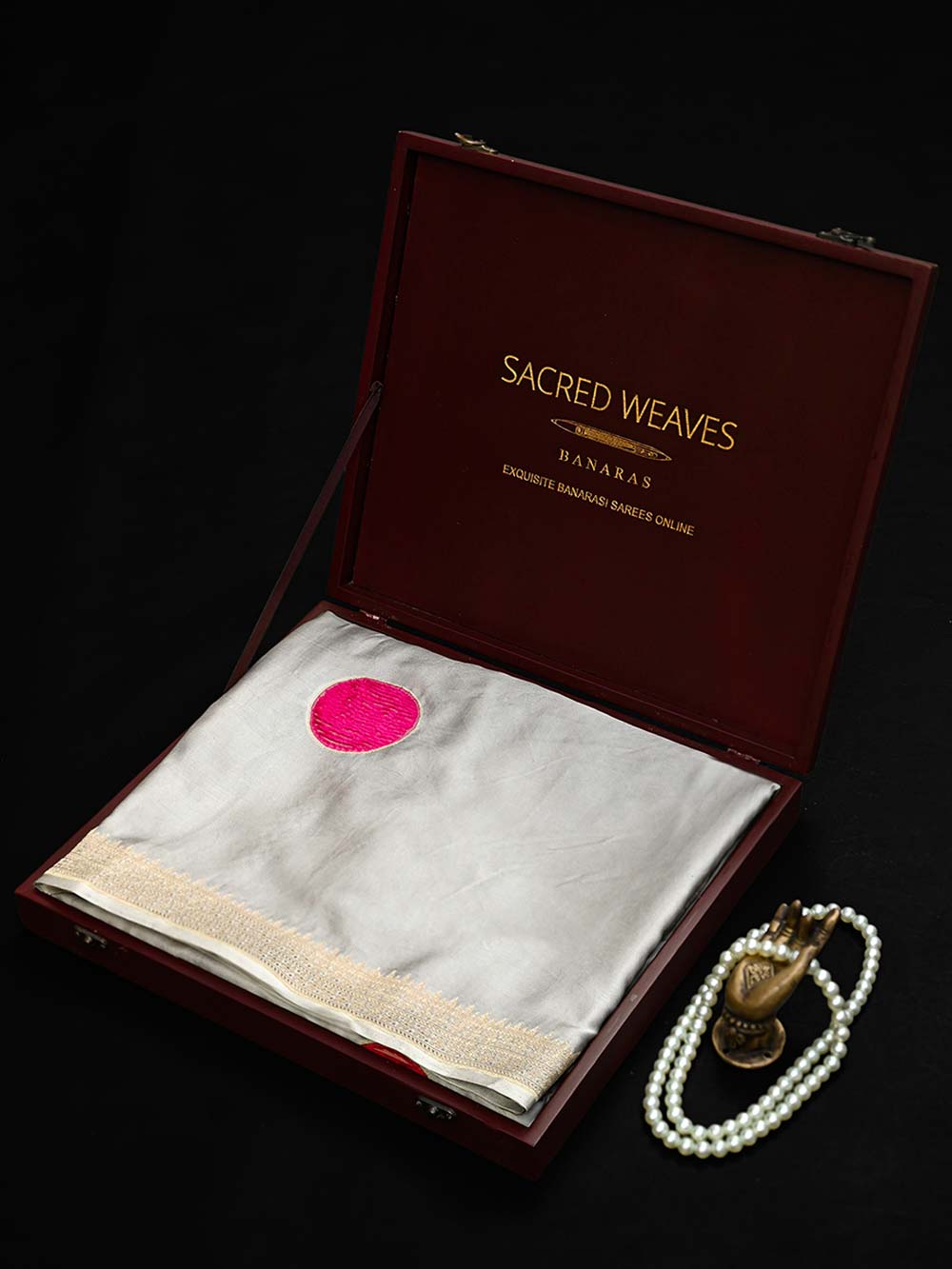 Light Beige Velvet Boota Satin Silk Handloom Banarasi Saree - Sacred Weaves