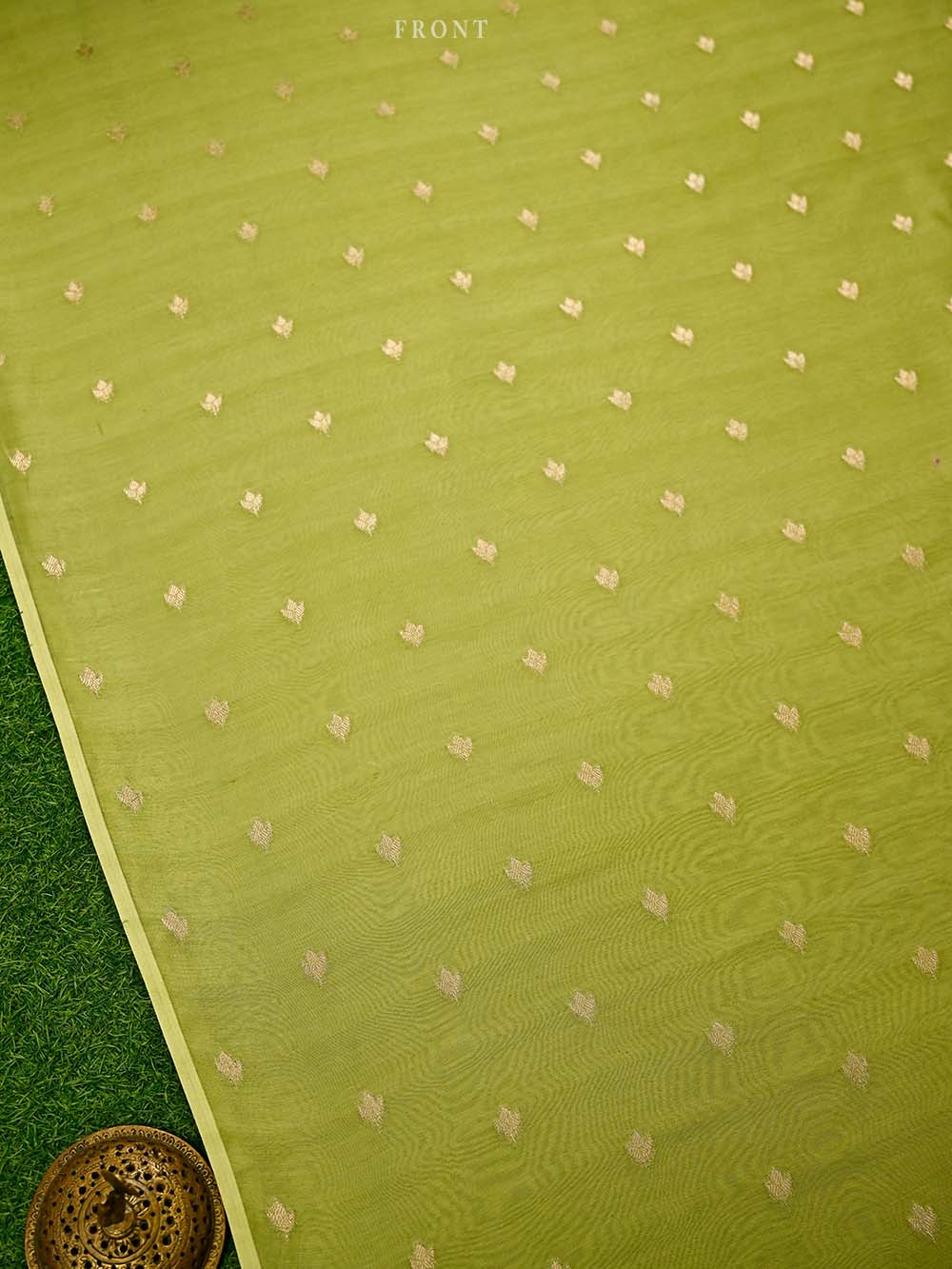 Pista Green Booti Cotton Silk Handloom Banarasi Suit - Sacred Weaves