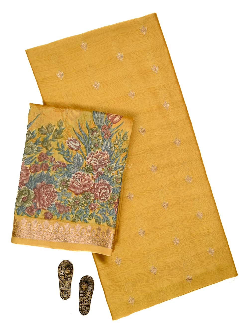 Yellow Booti Cotton Silk Handloom Banarasi Suit - Sacred Weaves