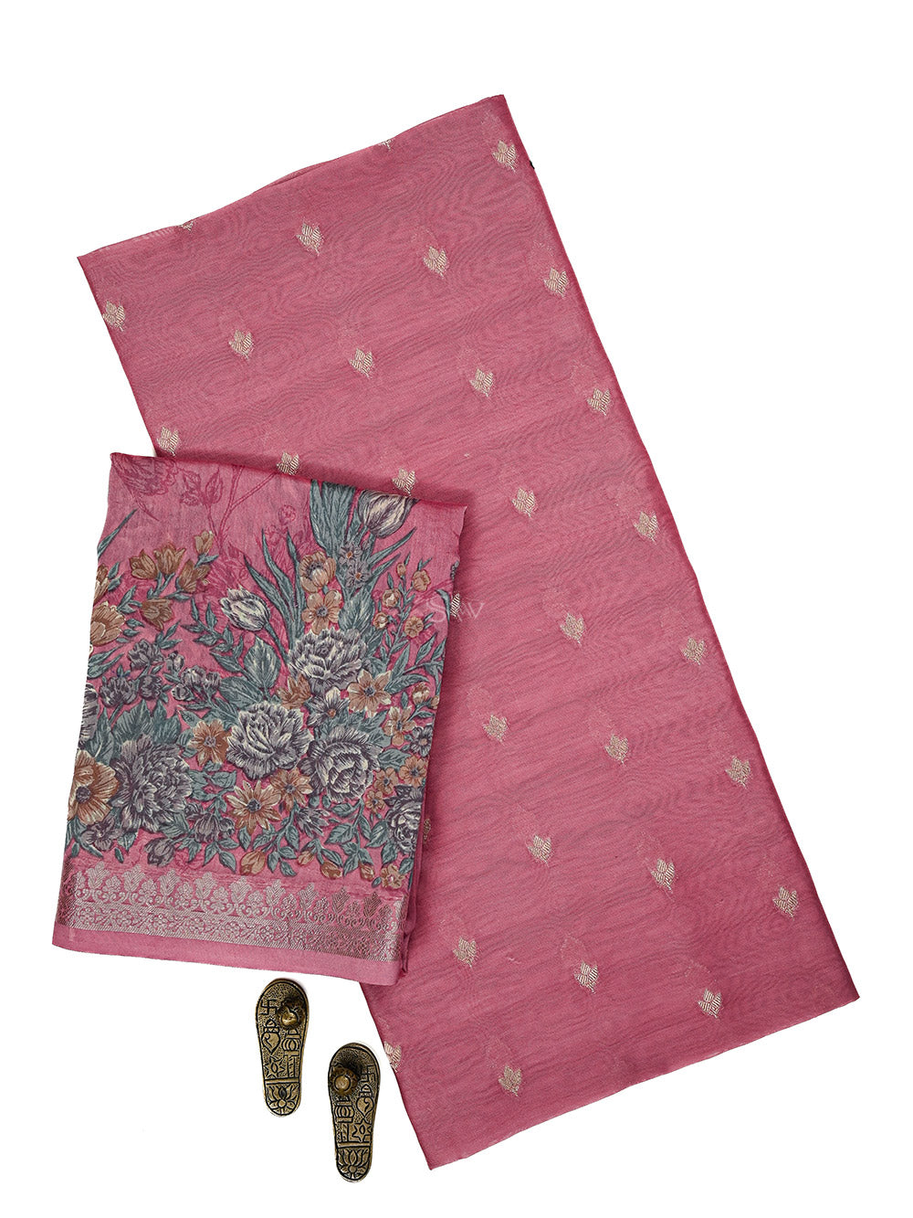 Pink Booti Cotton Silk Handloom Banarasi Suit - Sacred Weaves