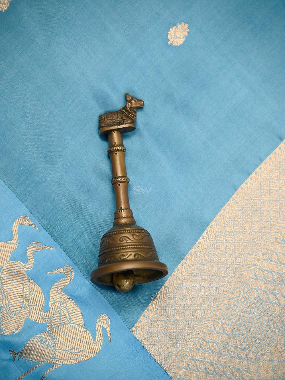 Blue Green Booti Pure Silk Handloom Banarasi Saree - Sacred Weaves