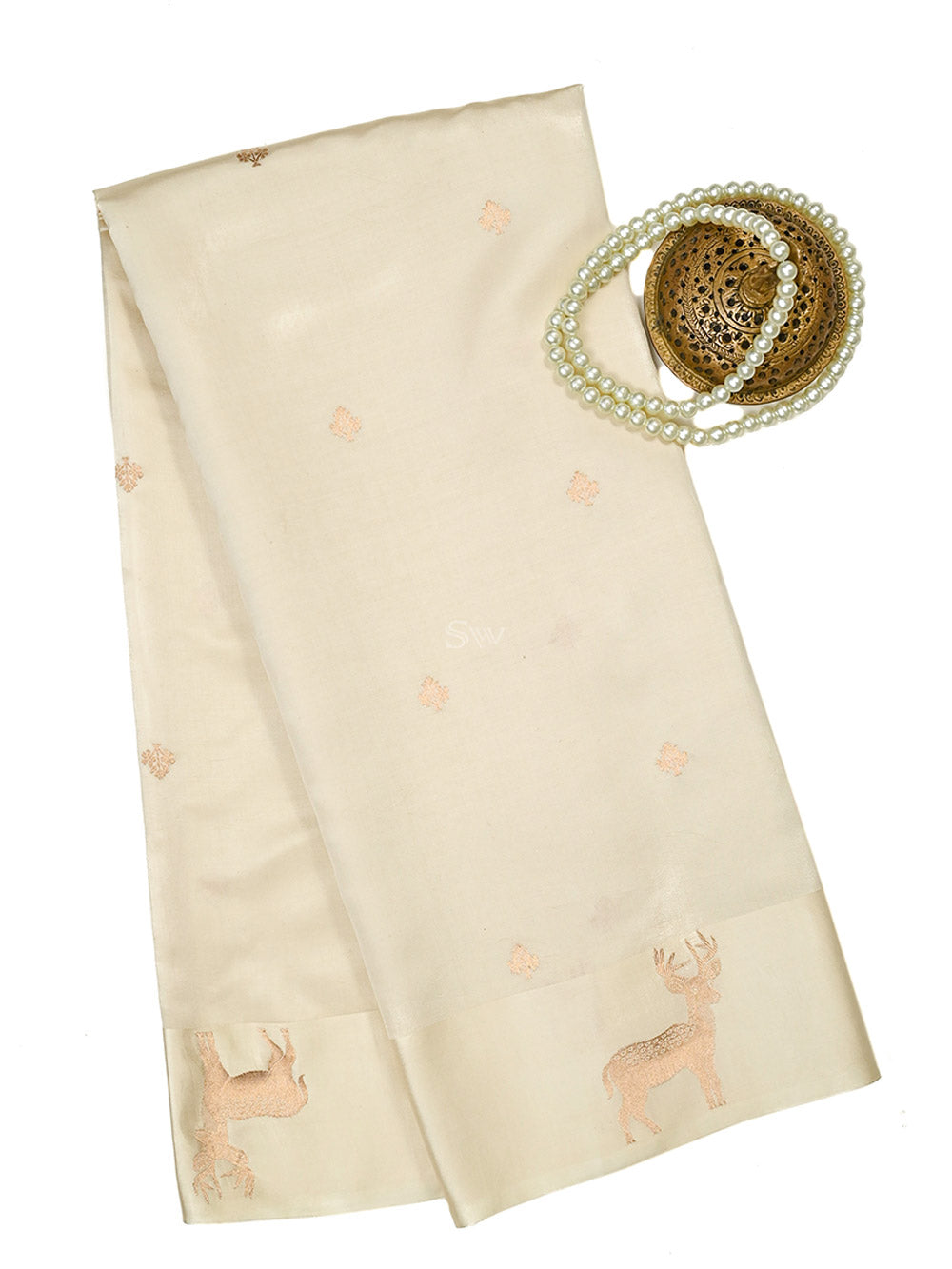 Cream Booti Pure Silk Handloom Banarasi Saree - Sacred Weaves