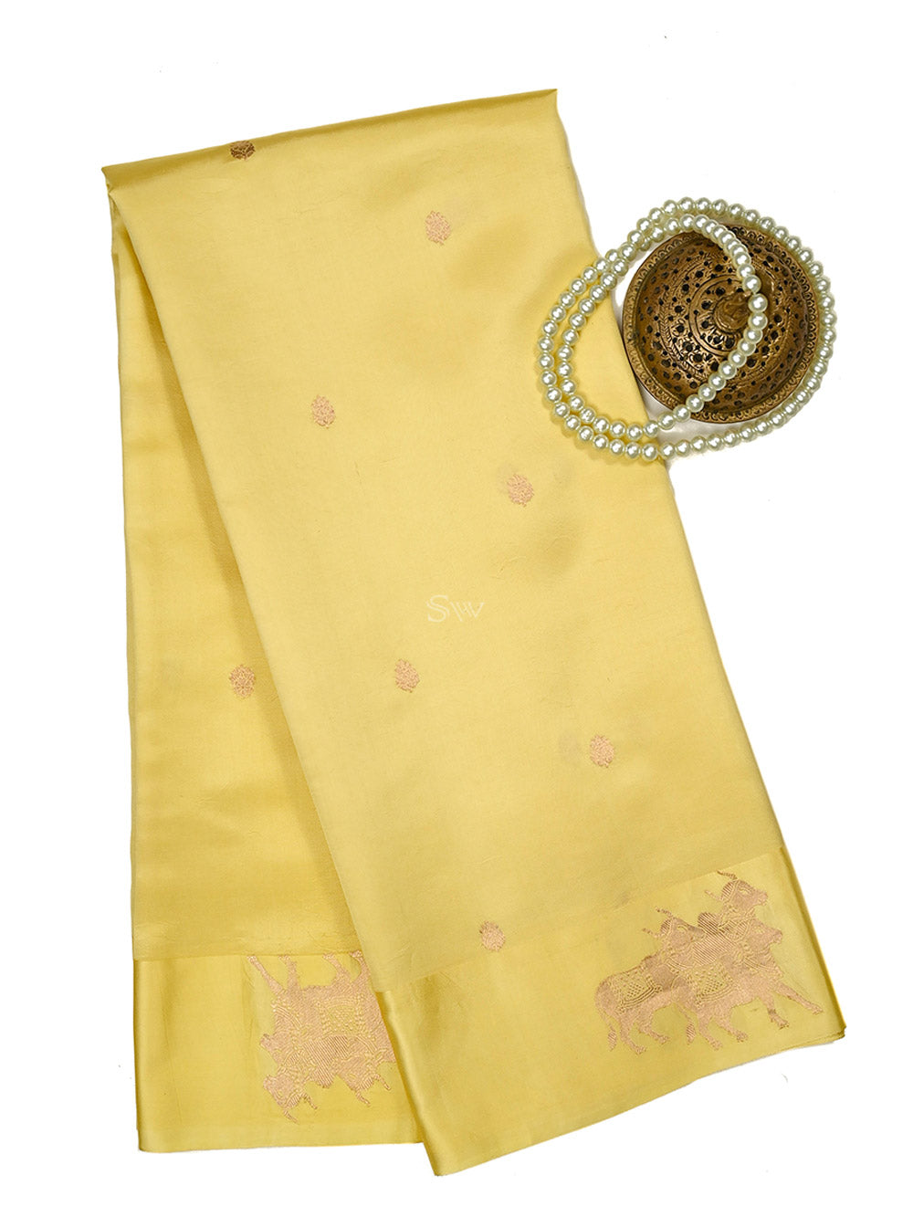 Lemon Yellow Booti Pure Silk Handloom Banarasi Saree - Sacred Weaves