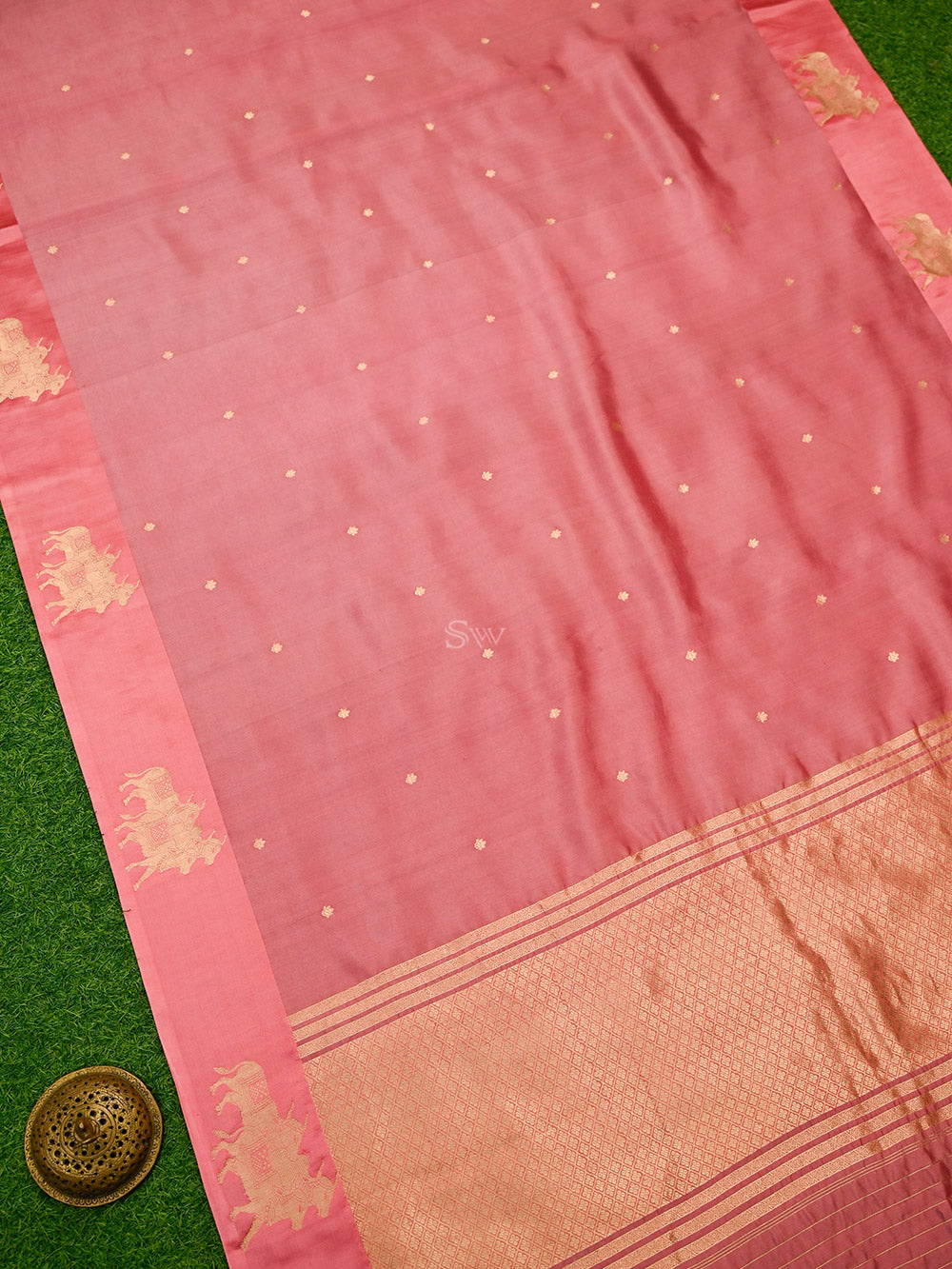 Pink Peach Booti Pure Silk Handloom Banarasi Saree - Sacred Weaves