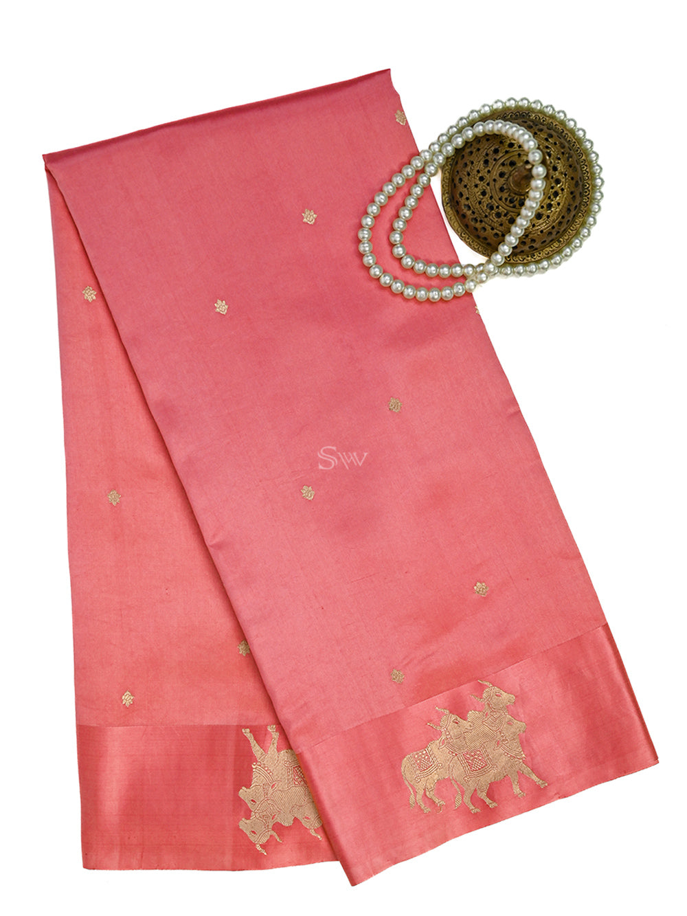 Pink Peach Booti Pure Silk Handloom Banarasi Saree - Sacred Weaves