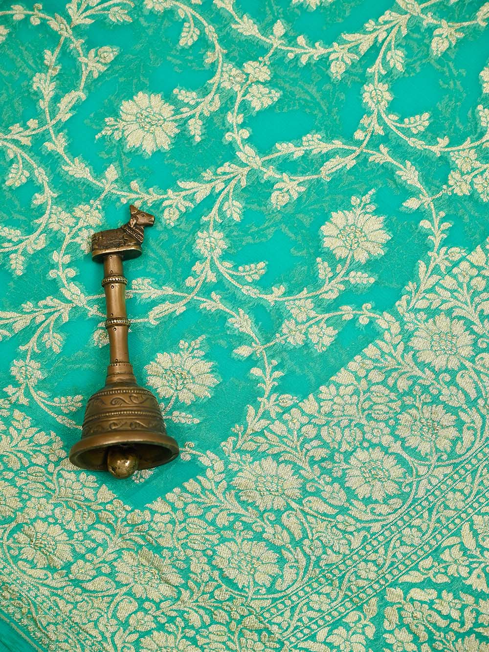 Sea Green Jaal Khaddi Georgette Handloom Banarasi Saree - Sacred Weaves
