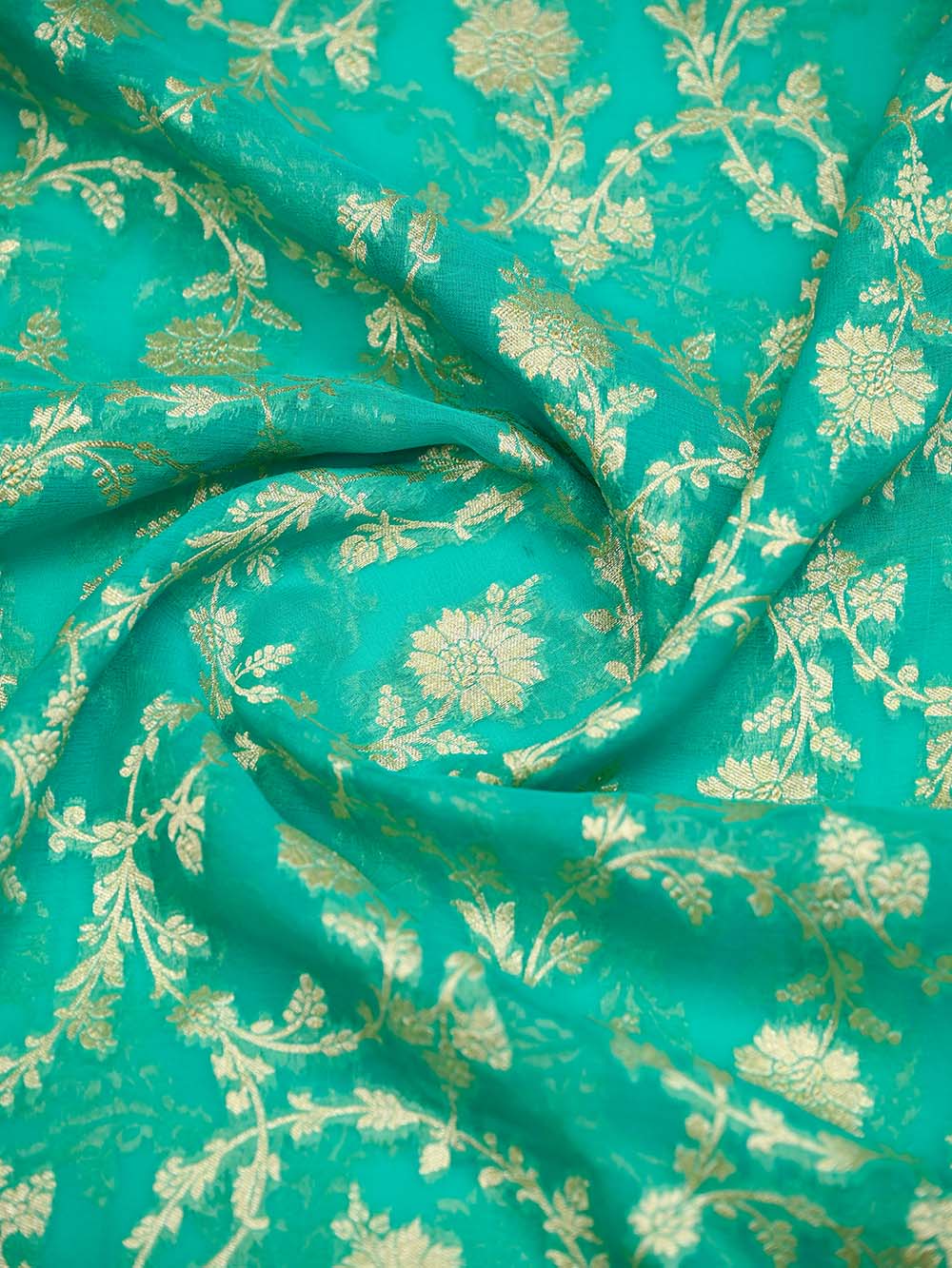 Sea Green Jaal Khaddi Georgette Handloom Banarasi Saree - Sacred Weaves